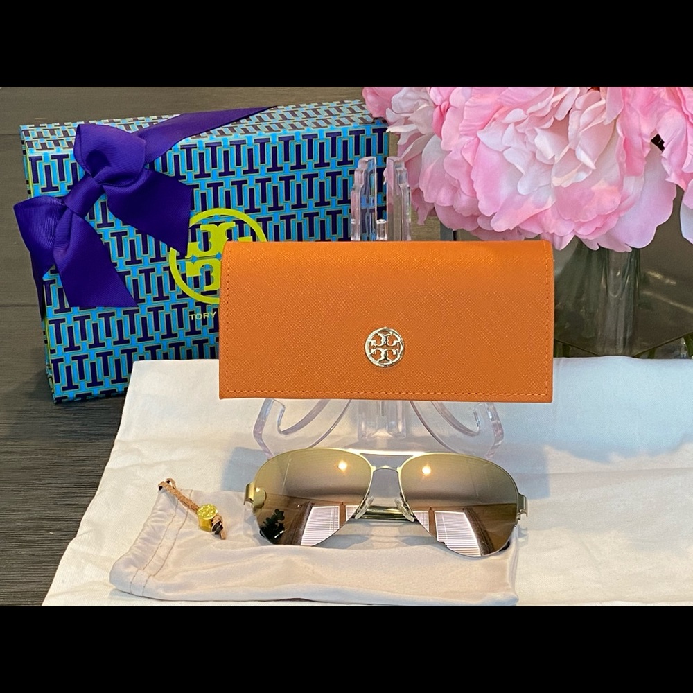 Tory Burch gold mirrored aviator sunglasses